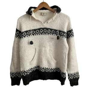 Handmade 100% Alpaca Made In Peru Fair Isle Pullover Hoodie Sweater